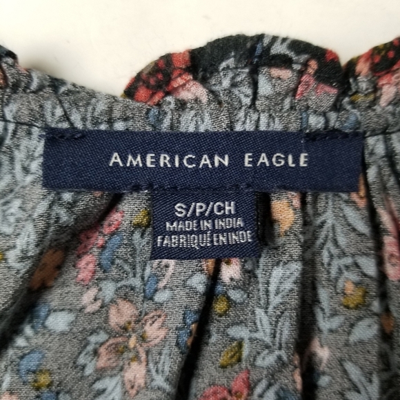 American Eagle Womens‎ Flowy Black Ruffle Sleeve Tassel Peasant Blouse Top Small - Picture 10 of 13